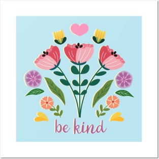 Be Kind Folk Art Bouquet Posters and Art